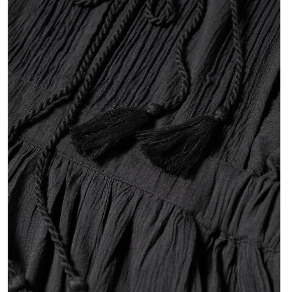 MNG black tie up front Roman dollman sleeves elastic waist Boho dress Sz L - Picture 10 of 15